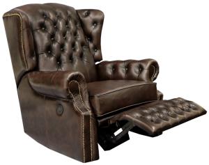 Elektrické polohovacie kreslo Chesterfield Stunning z pravej hovädzej kože Brown