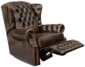 Elektrické polohovacie kreslo Chesterfield Stunning z pravej hovädzej kože Brown